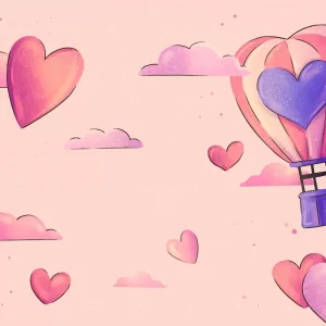 papier peint enfant montgolfières et ciel rose étoilé