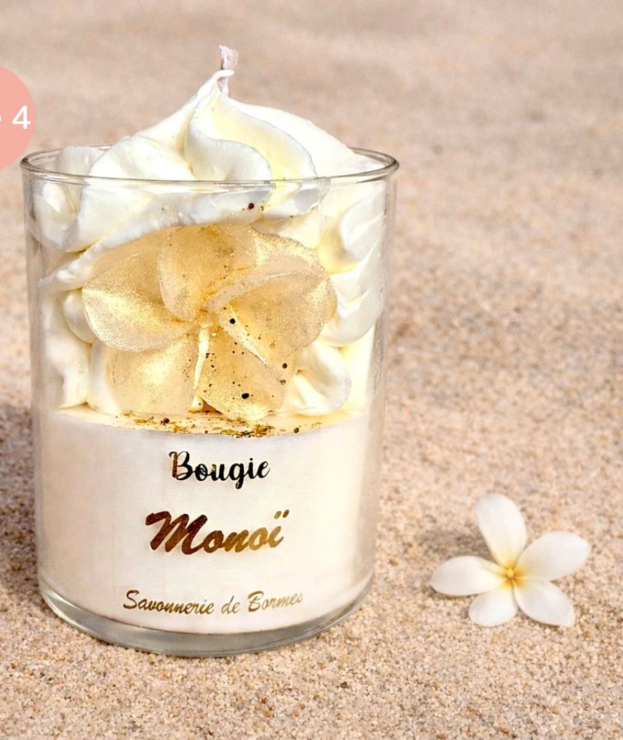 Bougie Chantilly Monoï 175g – Savonnerie de Bormes | 100% Cire Végétale