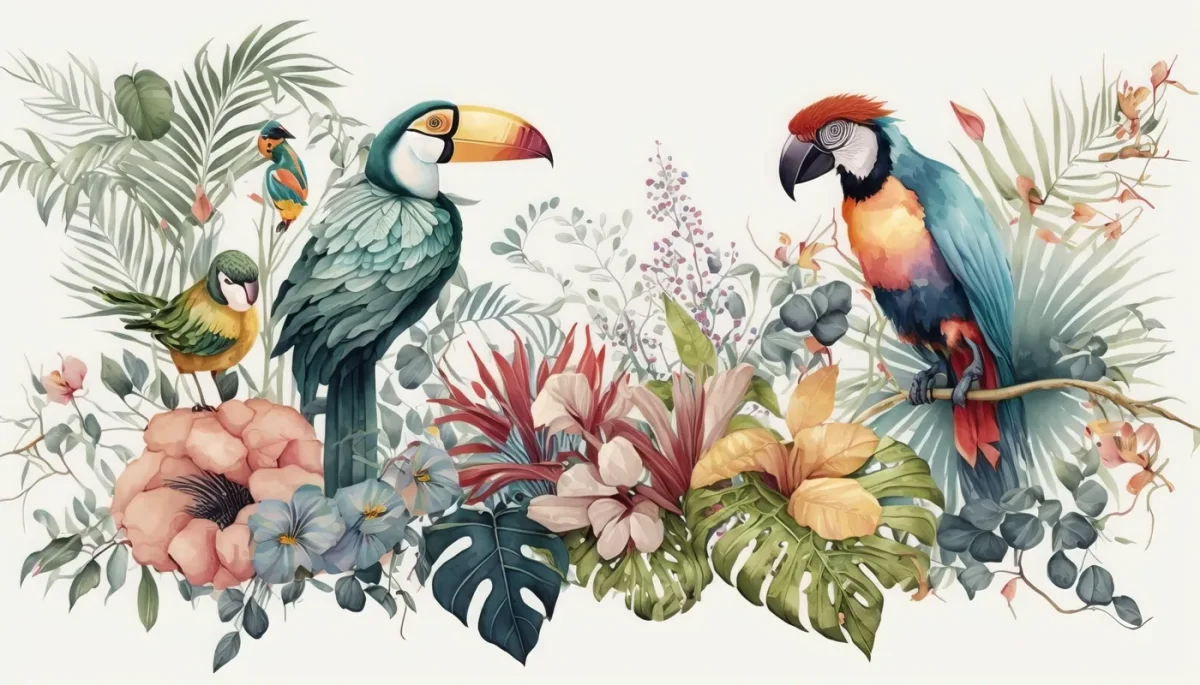 Papier peint oiseaux et plantes tropicales – Image 2