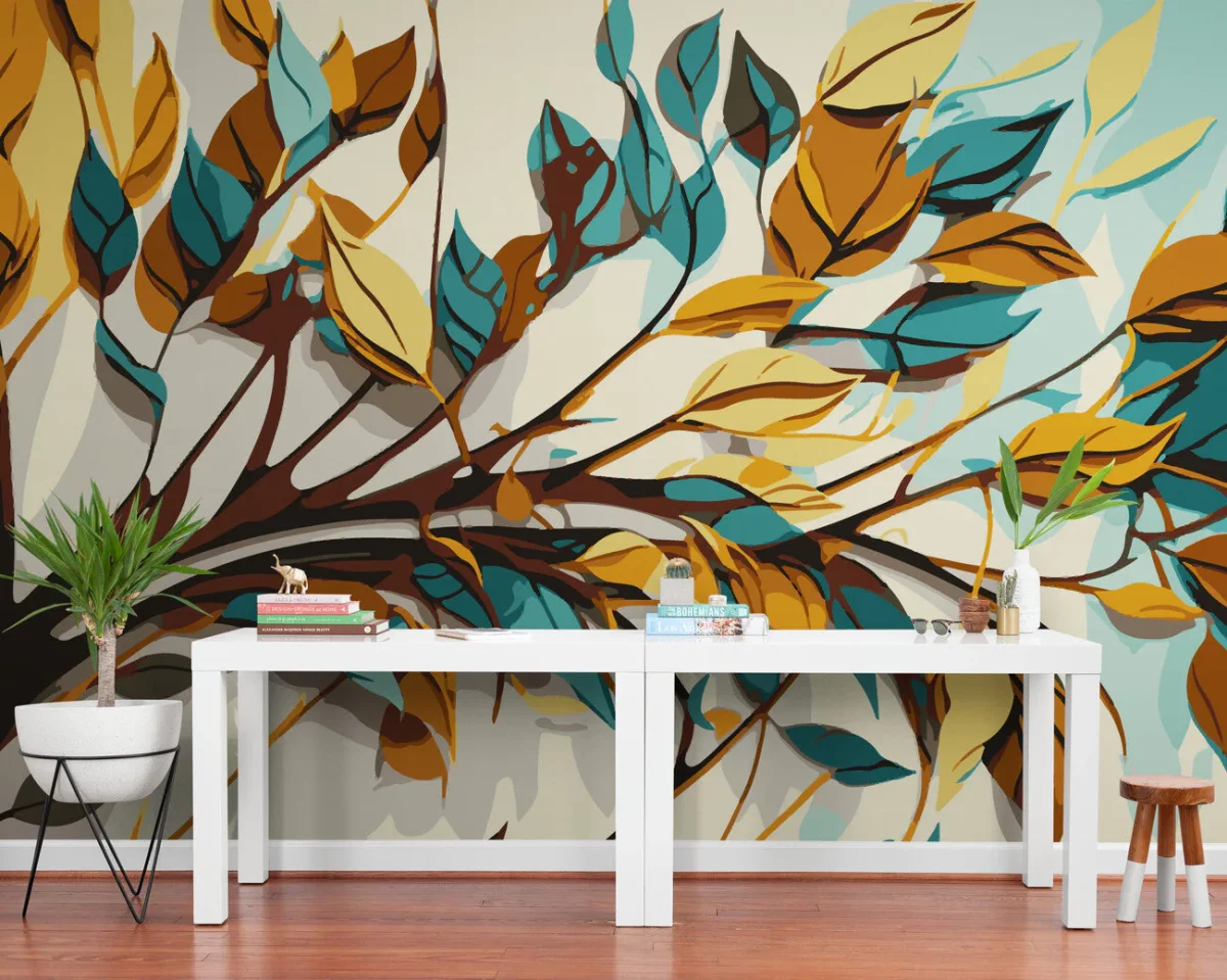 Papier peint branches abstraites rétro – Image 3