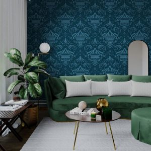 Papier peint baroque bleu canard