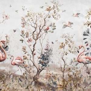 Papier peint flamant rose vintage
